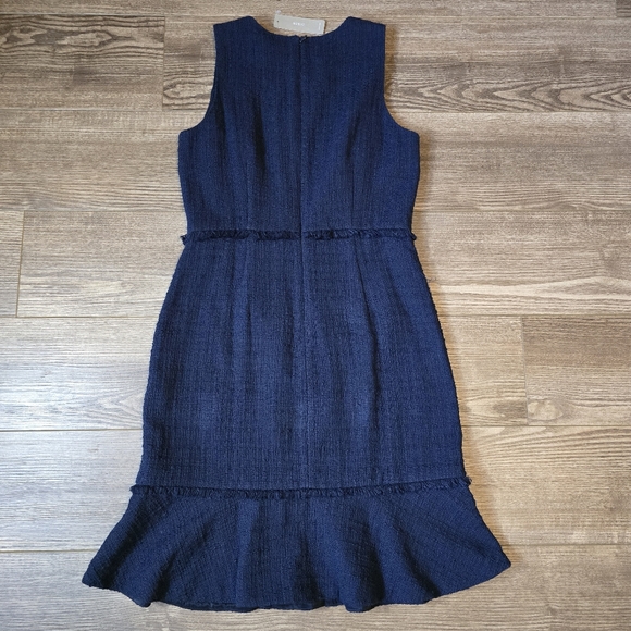 J.CREW Dress 4 Navy Cotton Textured Tweed Fluted Hem A-line Office Career Preppy - Picture 2 of 7